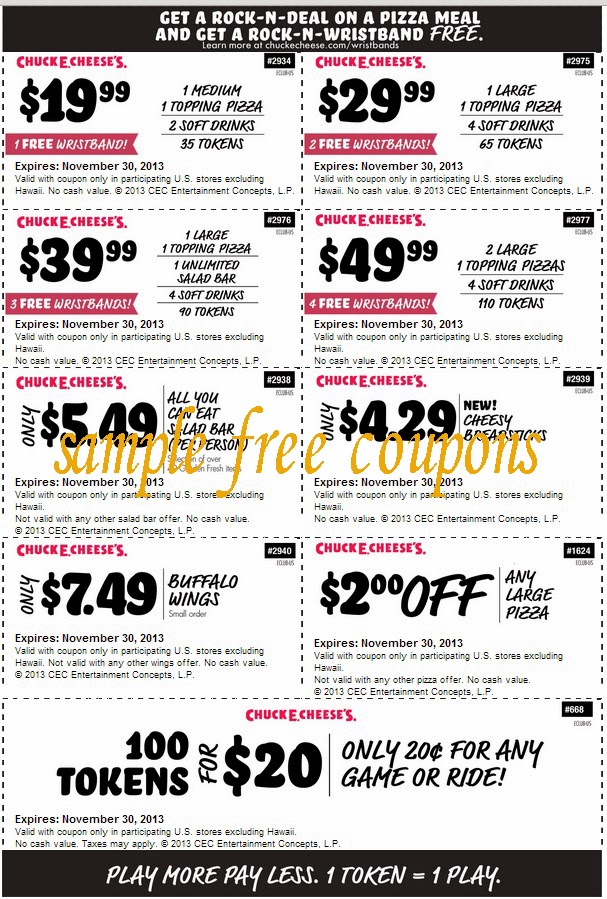 Like Chuck E Cheese's coupons? Try these... Win Chuck E. Cheese Tickets At Home With Party Galaxy Game. Go on a rollicking space adventure and win 1, tickets from home with Chuck E. Cheese and his buddies Daryl A. Breadstick, Gary D. Untouched-Salad, and Buzz Aldrin. No code required/5(6).